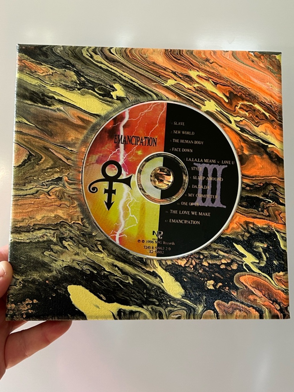 Original OOAK Prince Emancipation CD Yellow,Orange Black Marble Painting